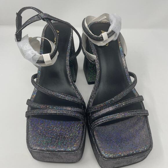 ALDO Landabriver Metallic Platform Sandals 8.5 Pewter Square Toe Ankle Strap - Picture 8 of 8